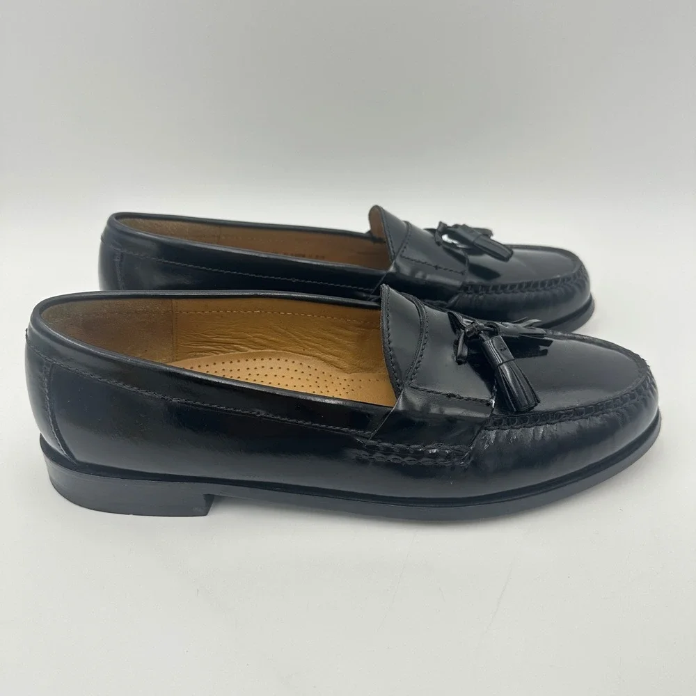 Cole Haan Loafers Black Leather Round Pinch Toe Tassel Slip On Shoe Size 10D